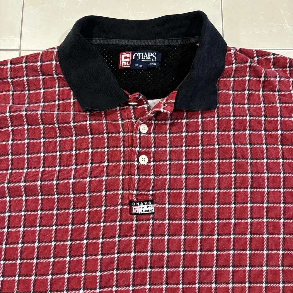 Vintage Chaps Ralph Lauren Rugby Polo Shirt Men's XL Plaid 90s Y2K Skate Preppy